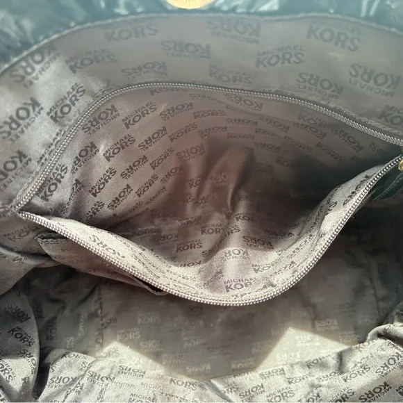 Michael Kors Delancy Studded Black Patent Logo Shoulder Bag Purse - Picture 6 of 6